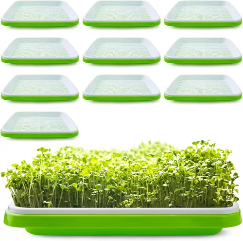 Paquete de 10 bandejas de germinación de semillas con orificios de drenaje, bandeja de germinación de semillas sin BPA, bandeja de vivero, sin