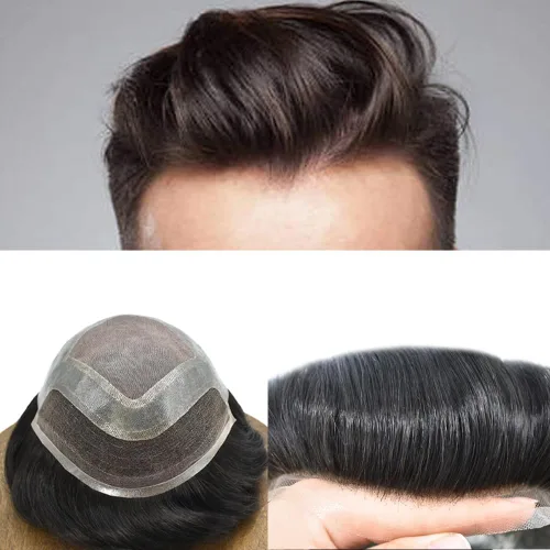 Miniatura 12 de Toupee For Men Human Hair Men's Toupee Hair Replacement System For Men Fine Mono Hair Piece For Men Poly Mens Hair System 8X10 Medium light density