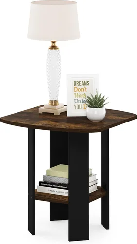Furinno DISEÑO SIMPLE - Mesa auxiliar de 2 niveles, mesita de noche, mesita con estantes abiertos, mesita de cama, para sala de estar, dormitorio,