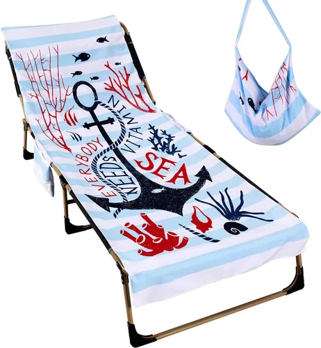 Todo el Mundo Necesita Vitamina del Mar Funda para Silla de Playa con Bolsillos Laterales, Toalla Gruesa y de Secado Rápido para Tumbona, Piscina,