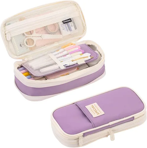 Miniatura 8 de iSuperb Estuche plegable para lápices con cremallera de gran capacidad, bolsa de lona estética, compartimentos para organizar artículos