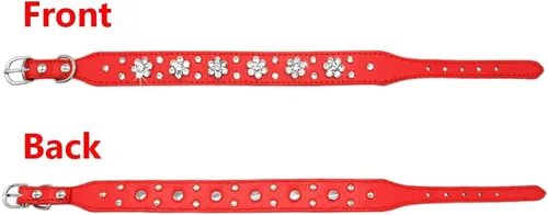 Miniatura 3 de Serijoars Collar para perro y gato con diamantes de imitación - Collar brillante de cuero PU ajustable, tallas XS, S, M (XS, negro)