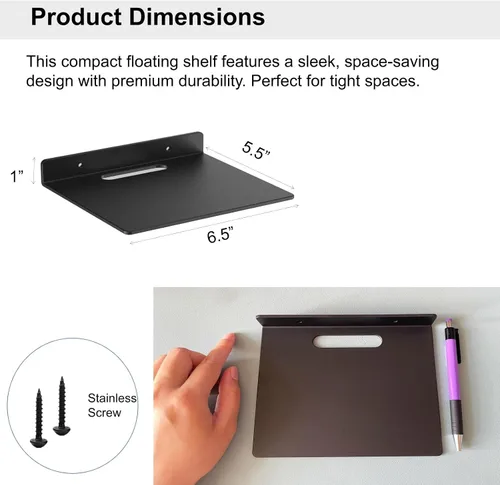 Miniatura 3 de Pequeño estante flotante – 0.118 in de grosor, 6.5 pulgadas, estante de pared de metal, estantes flotantes de metal para eco, cámaras, altavoz