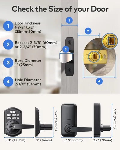 Miniatura 5 de TEEHO TE004 Cerradura de puerta con teclado de entrada sin llave con asa, cerradura electrónica digital inteligente para puerta