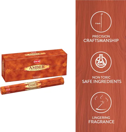 Miniatura 5 de Hem Varitas de incienso ámbar – Paquete de 6 cajas (120 varillas en total, 9 pulgadas de largo) Aroma natural enrollado a mano para meditación