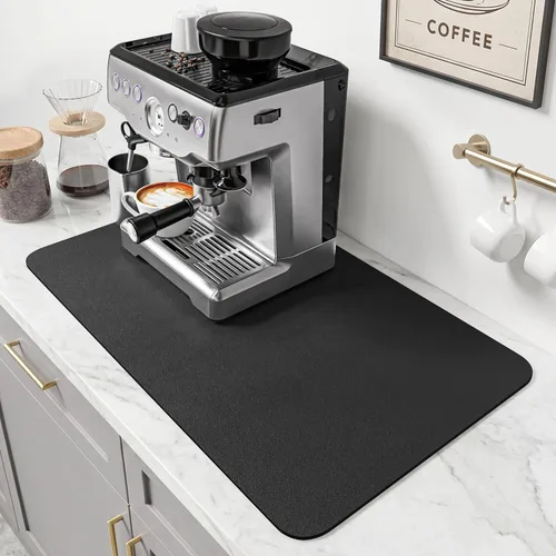 Miniatura 11 de PoYang Tapete de café extragrande de 31.5 x 17 pulgadas, accesorios de barra de café para encimera, tapete absorbente para secado de platos, Gris