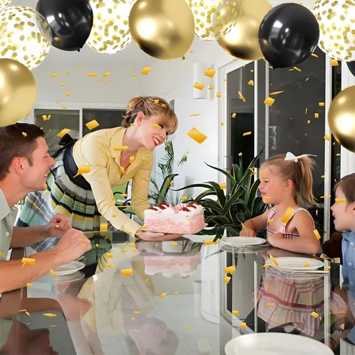 Miniatura 4 de Globos de confeti negro y dorado, paquete de 50 globos de látex metálicos y negros dorados para cumpleaños, graduación, aniversario, decoración