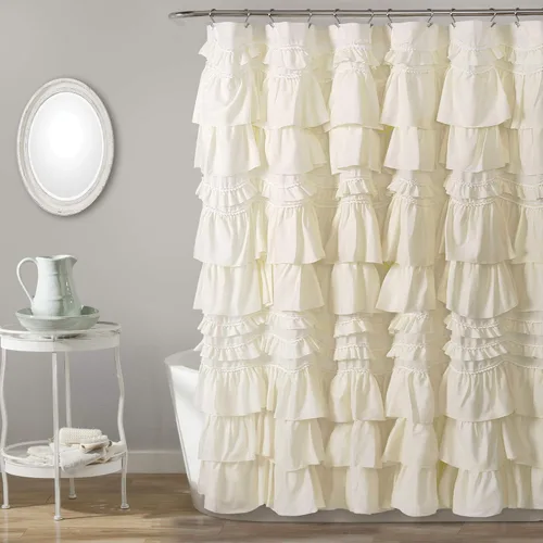 Lush Decor Kemmy Cortina de Ducha con Volantes, individual, 72 pulgadas de ancho x 72 pulgadas de largo, color marfil, cortina de baño, cortinas de