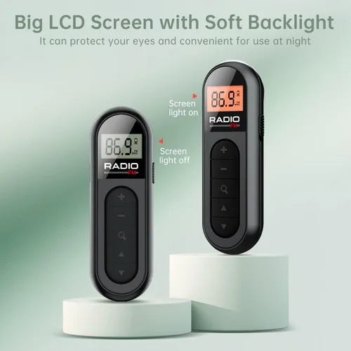 Miniatura 5 de Radio FM, radio de transistor de bolsillo portátil recargable con la mejor recepción, sintonización digital LCD con luz de fondo, sonido estéreo