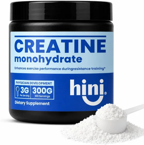 HINI Monohidrato de creatina en polvo, 0.11 onzas por porción, 100 porciones, polvo de creatina sin sabor para hombres y mujeres, suplemento de