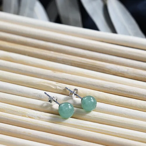 Miniatura 9 de Aretes de Jade con Perno, Aretes de Jade Verde para Mujer, Aretes de Plata de Ley 925 con Perno para Orejas Sensibles, Joyería de Jade para Mujer