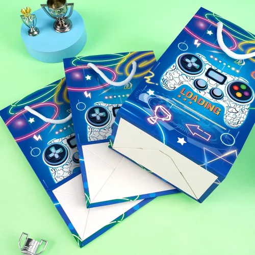 Miniatura 6 de WERNNSAI Bolsas de recuerdo de fiesta de videojuegos – 16 piezas de decoración de cumpleaños de juegos azules, bolsas de regalo, suministros