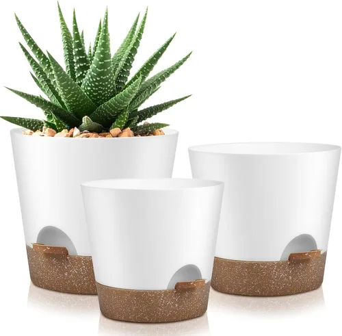 Miniatura 16 de YNNICO 7 piezas Macetas con Orificios de Drenaje y Platillos, Maceteros de Interior, Juego de 7 (7.5, 7, 6.5, 6, 5.5, 4.5, 3.5 Pulgadas), Blanco