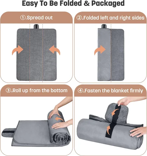 Miniatura 6 de Tirrinia Manta impermeable para exteriores con forro sherpa, resistente al viento, triple capa, cálida y cómoda, plegable para camping, estadio