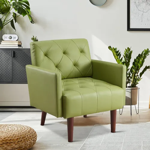 Miniatura 7 de Silla decorativa de piel sintética, moderna silla de poliuretano tapizada, silla con brazo tapizada retro, cómoda silla de cuero para sala de estar