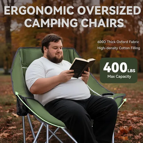 Miniatura 5 de Silla de campamento de gran tamaño para adultos – Silla plegable resistente con portavasos, bolsillo de almacenamiento y bolsa de transporte – Silla