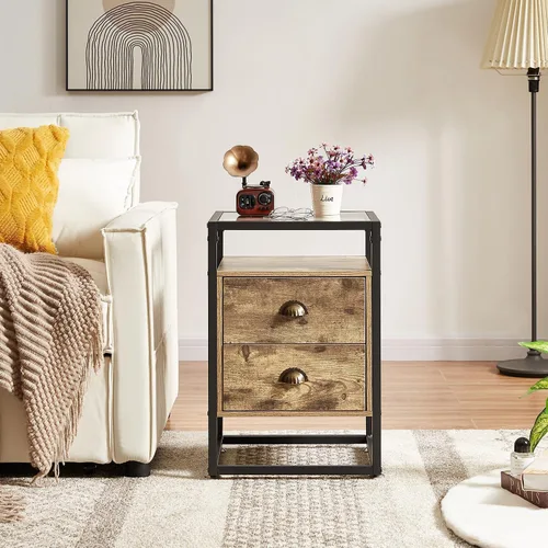Miniatura 3 de VECELO Mesita de noche moderna con cajón, mesita de noche para sala de estar, dormitorio, vidrio templado, gris