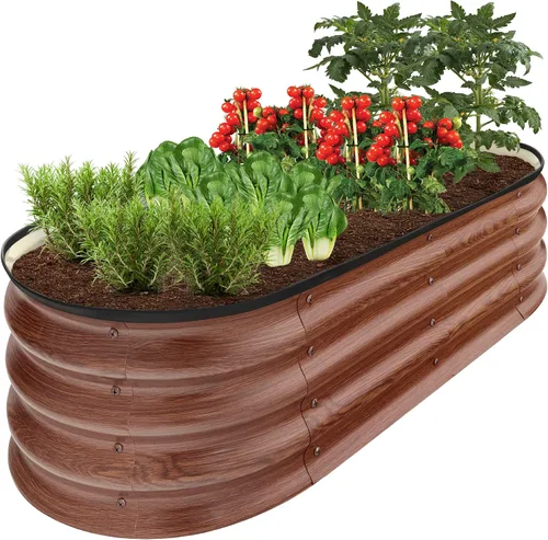 Miniatura 14 de Best Choice Products Cama de jardín elevada de metal para exteriores de 8 x 2 x 1 pies, maceta ovalada de raíces profundas para verduras, flores