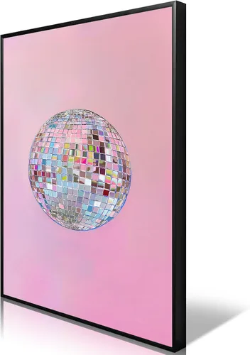 Miniatura 12 de Arte de Pared en Lienzo de Bola de Discoteca Rosa Suave de Moda, Póster con Textura de Bola de Espejo Plateada Funky para Chica, Impresión