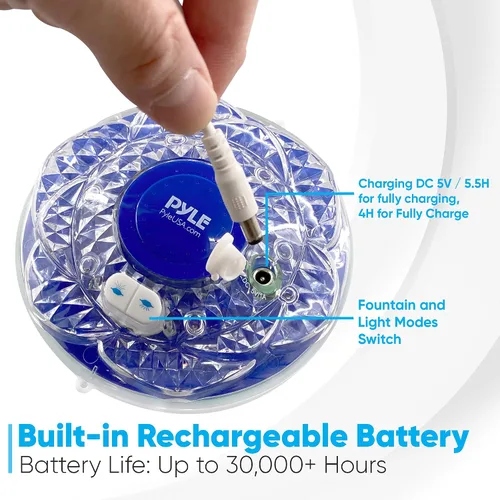 Miniatura 5 de Pyle Fuente flotante para piscina con espectáculo de luz LED de 6 modos, resistencia al agua IP68, batería recargable incorporada, rociador flotante