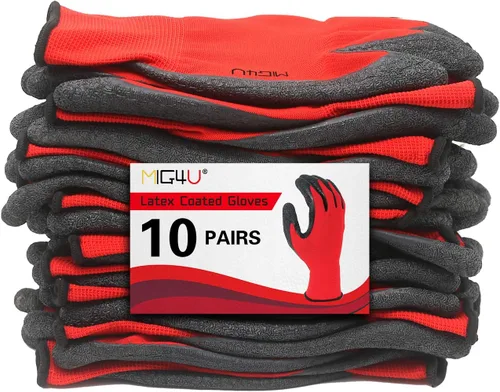 MIG4U Guantes de trabajo de látex arrugado, agarre mejorado para jardinería, manejo de paquetes de almacén