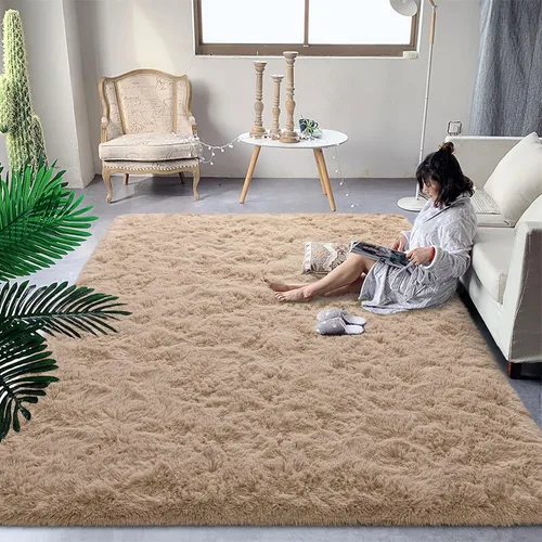 Miniatura 18 de DweIke Alfombras Shag Esponjosas Azules para Dormitorio Sala de Estar, 5x8 Grande Suave Felpa Tie-Dye Azul Cielo para Niñas y Niños, Alfombra Azul