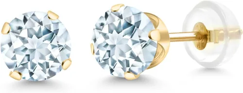 Miniatura 55 de Gem Stone King Aretes solitarios con piedra natal de oro de 14 quilates Redondos de 0.236 in Aretes de oro para mujeres y hombres