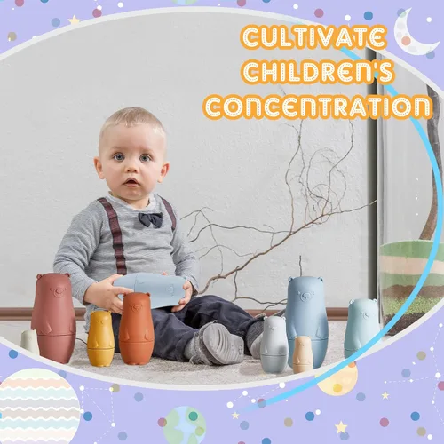Miniatura 6 de Chivao 8 Piezas Muñecas Rusas Anidables, Muñeca Matryoshka de Silicona Juguetes de Pascua Juguete Educativo Muñecas Anidables Apilables para Niños