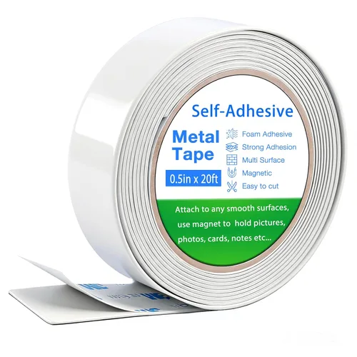 Miniatura 17 de Cinta adhesiva de metal para imanes, (1.4 pulgadas de ancho x 10 pies de largo) Rollo de tira de metal blanco flexible, cinta ferrosa blanca