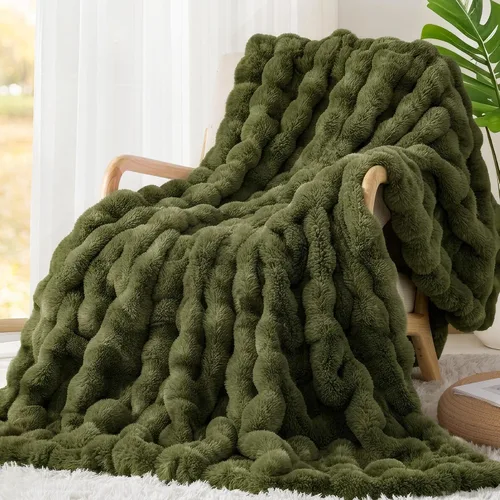 Miniatura 22 de Touchat - Manta de lujo de 1000GSM de pelo sintético de conejo, cobija súper pesada y cálida y acogedora para sofá, cama, sillón, esponjosa, Blanco