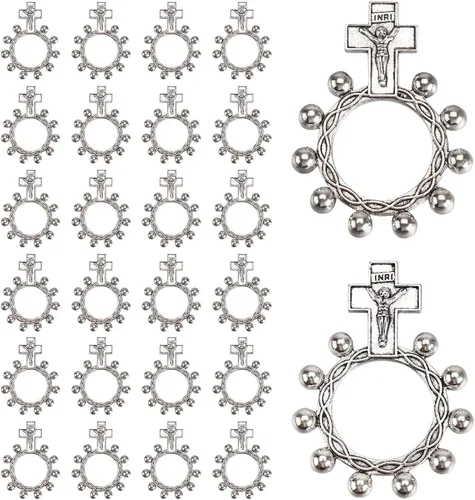 Miniatura 8 de Brilucky 12 anillos de rosario de dedo para regalos de bautismo, rosarios a granel para recuerdos de fiesta de primera comunión, Rosarios Catolicos
