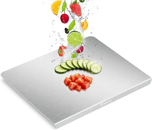 Tabla de cortar de acero inoxidable con labio, tabla de cortar de metal grande con borde de encimera, apta para lavavajillas, tabla de pastelería