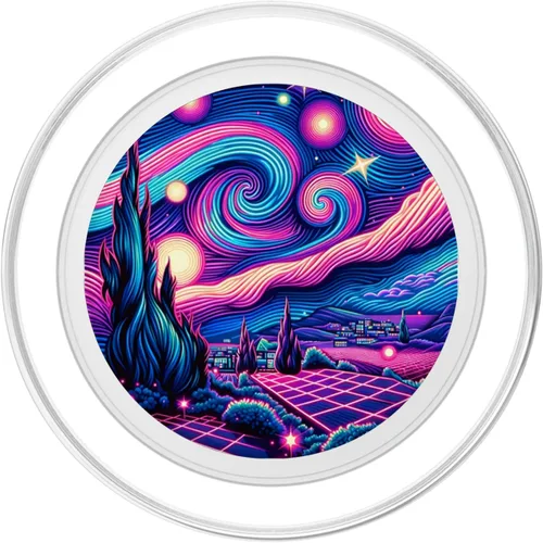 Miniatura 2 de Cyberpunk Vaporwave Synthwave Van Gogh Starry Night PopSockets MagSafe PopGrip for iPhone