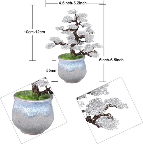 Miniatura 2 de Amogeeli Bonsái artificial de alambre de aluminio con maceta de cerámica, escultura de árbol de dinero Fengshui hecha a mano, decoración del hogar