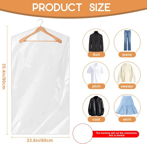 Miniatura 2 de Bolsas de ropa para colgar ropa, 90 bolsas de limpieza en seco, bolsas de limpieza en seco de plástico transparente de 35.4 pulgadas, cubierta