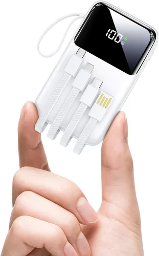 Miniatura 10 de Banco de energía, cargador portátil de 15000 mAh con cable integrado, carga rápida de 22.5 W, 6 salidas, batería esencial de viaje delgada
