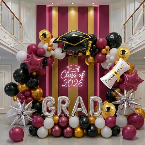 Miniatura 12 de Kit de arco de guirnalda de globos de graduación de 120 piezas con certificado de graduación, gorro de graduación, letra, globos de Mylar