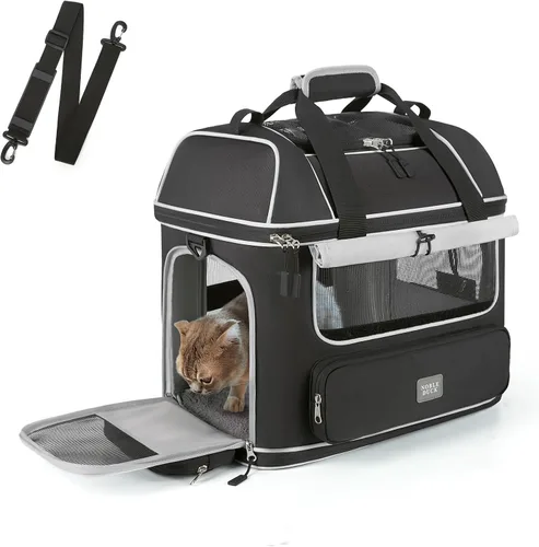 Transportador expandible para perros y gatos: transportador de mascotas de lados suaves aprobado por aerolíneas, grande, pequeño, mediano, plegable,