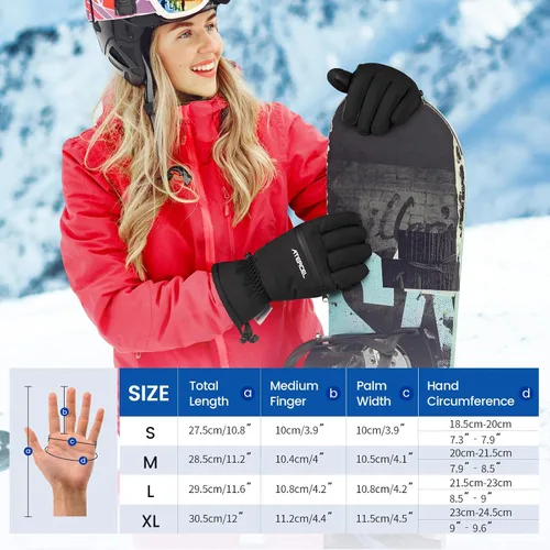 Miniatura 6 de ATERCEL Guantes de esquí impermeables, guantes Thinsulate cálidos 3M, pantalla táctil, ideales para hombres y mujeres en esquí, snowboard, motos
