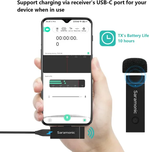 Miniatura 3 de Saramonic Micrófono inalámbrico para Android, Blink GO-U1 Micrófono inalámbrico Lavalier con cancelación de ruido para dispositivos