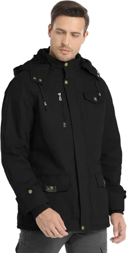 Miniatura 3 de Chaqueta de invierno para hombre, chaqueta militar, chaqueta tipo cargo con forro polar, chaqueta cálida con capucha desmontable, chaqueta