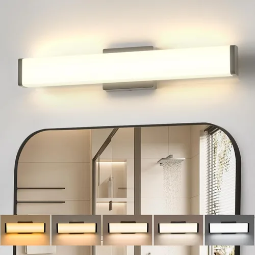 Amico Accesorios de iluminación de baño, luces de tocador LED modernas atenuables de 5CCT de 16 pulgadas para baño, lámpara de pared negra para