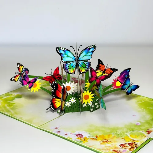 Miniatura 9 de Tarjeta de felicitación emergente con flores florecientes, furgonetas de aventura, vehículo floral, amante de la naturaleza, tema clásico