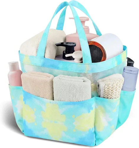 Miniatura 24 de Attmu Organizador de ducha de malla portátil, de secado rápido, bolsa de ducha colgante para dormitorio universitario, artículos esenciales de gran