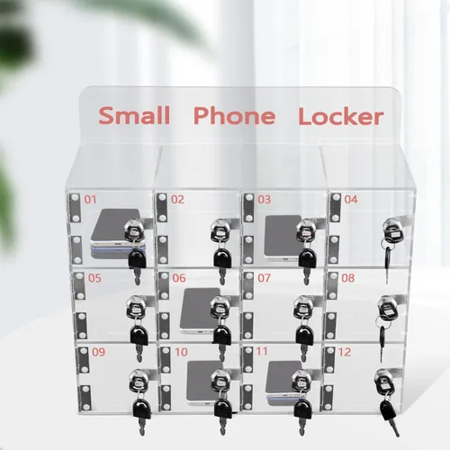 Miniatura 3 de Futchoy Caja transparente para casillero para teléfono celular con cerraduras de puerta y llaves, caja de bloqueo de acrílico para teléfono celular