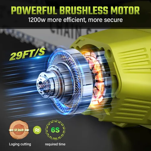 Miniatura 3 de SEYVUM Motosierra sin escobillas de 12 pulgadas inalámbrica, motosierra de batería de 20 V con 2 baterías de 4.0 Ah, 2 cadenas, motosierras