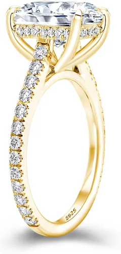 Miniatura 2 de RODIFFY Anillo de compromiso de corte cojín de 4 quilates para mujer, anillo de compromiso chapado en oro blancorosa de plata de ley 925 de 18