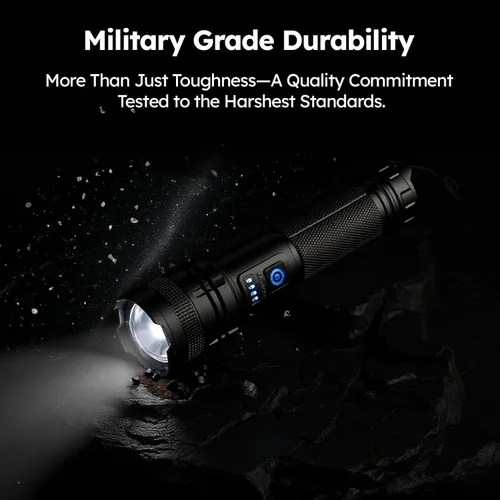 Miniatura 6 de THY TRY Linterna LED Recargable Paquete de 2, 90000 Lúmenes Altos Super Brillantes Linternas de Mano, 5 Modos y Enfoque Ajustable, Linterna de Mano