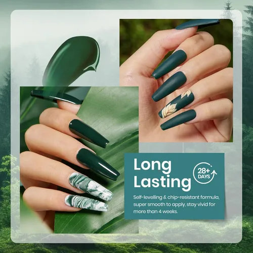 Miniatura 5 de Beetles - Juego de esmaltes de uñas en gel, 6 colores, verde, verde oscuro, gris, azul, azul bebé, brumoso, semipermanente, necesita lámpara UV