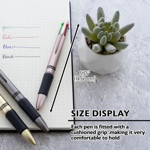 Miniatura 2 de BAZIC PRODUCTS Lynx - Bolígrafos retráctiles de 4 colores con parte superior satinada, 0.039 pulgadas (0.039 in), agarre acolchado, para escuela